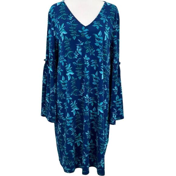 Pip & Vine Bell Sleeve Blue Floral Tunic Dress Maternity Size L - Picture 2 of 13
